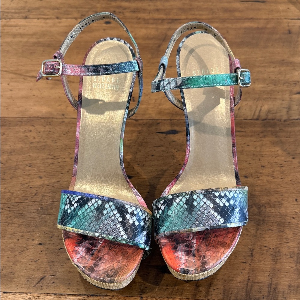 Stuart Weitzman Vibrant Snakeskin Sandals/platform